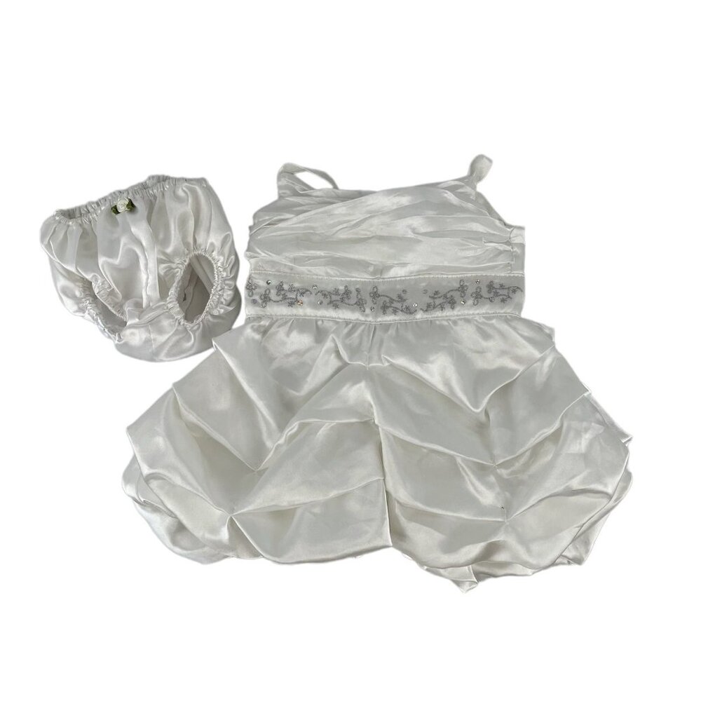 Build A‎ Bear Clothes White Formal Wedding Dress Silver Accents w/Panties BABW